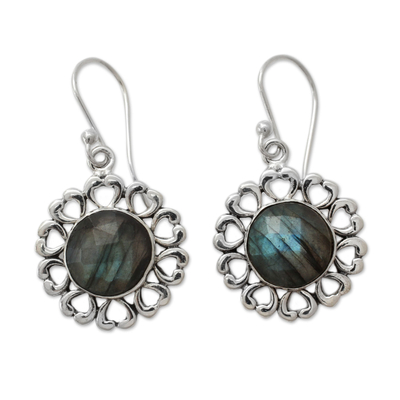 India Artisan Crafted Floral Theme Labradorite Earrings