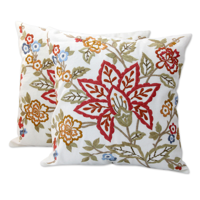 Embroidered Square Cotton Cushion Covers (Pair)