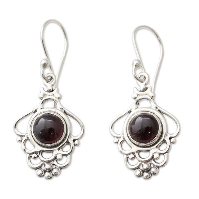 India Artisan Jewelry Sterling Silver and Garnet Earrings