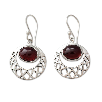 Sterling Silver Jali Earrings with Garnets Crafted by Hand