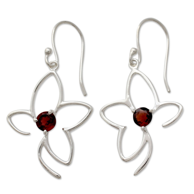 Handcrafted Sterling Flower Earrings with Garnets