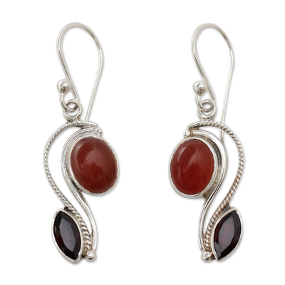 SIlver Handcrafted Carnelian and Garnet Earrings from India