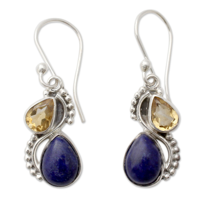 Silver and Lapis Lazuli Earrings with Faceted Citrine