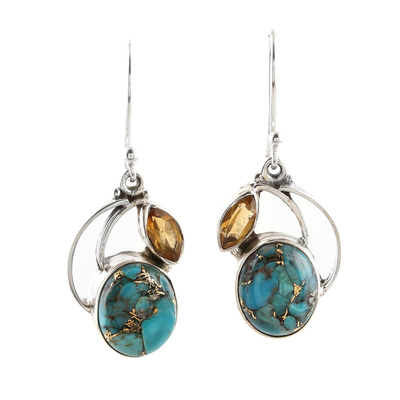 Artisan Crafted Turquoise and Citrine Dangle Earring