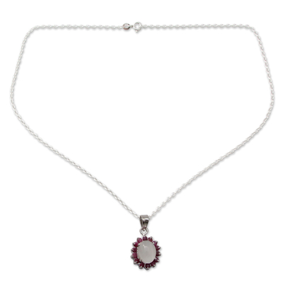 Pendant Necklace with Ruby and Moonstone