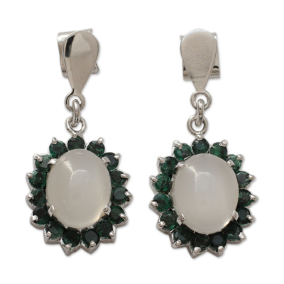 Indian Emerald and Moonstone Dangle Earrings