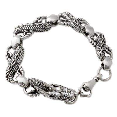 Artisan Crafted Infinity Symbol Sterling Silver Dragon Link Bracelet
