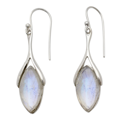 Unique Rainbow Moonstone Silver Dangle Earrings