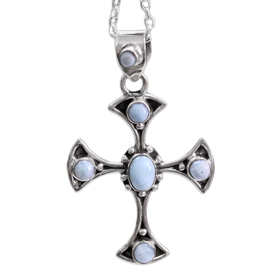Larimar and Sterling Silver Cross Pendant Necklace