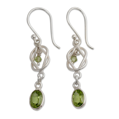 Silver and Peridot Dangle Earrings Crafted in India
