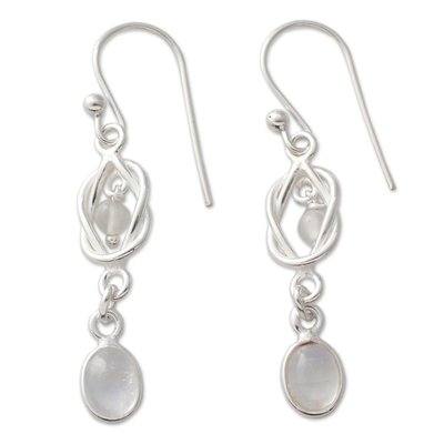 Artisan Crafted Rainbow Moonstone and Silver Earrings
