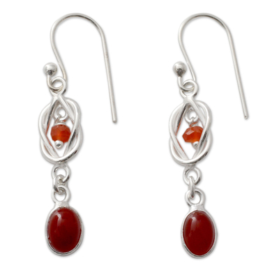Artisan Crafted Sterling Silver and Red Onyx Dangle Earrings