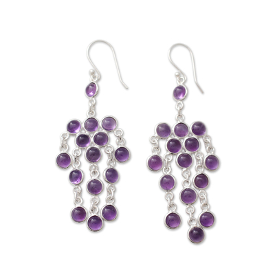 Sterling Silver Chandelier Earrings with Amethyst Cabochons