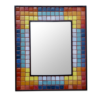 Handcrafted Ceramic Mosaic Wall Mirror in Rainbow Colors