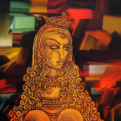 India Mysterious Woman Portrait Giclee Print on Canvas