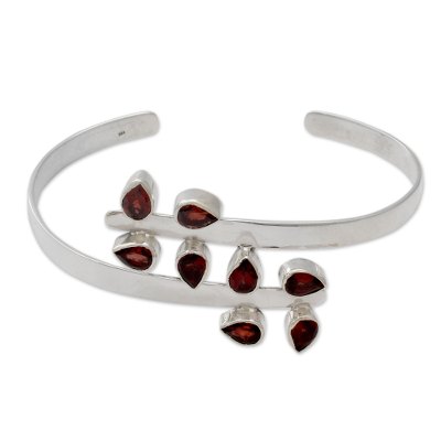 Sterling Silver Cuff Garnet Bracelet Modern Jewelry