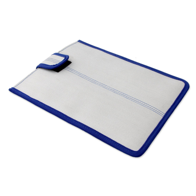 Upcycled Fire Hose 9-inch Tablet Sleeve in White and Blue