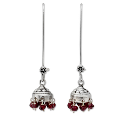 Sterling Silver and Garnet Jhumki Earrings from India