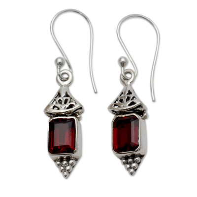Handcrafted Indian Sterling Silver and Garnet Earrings
