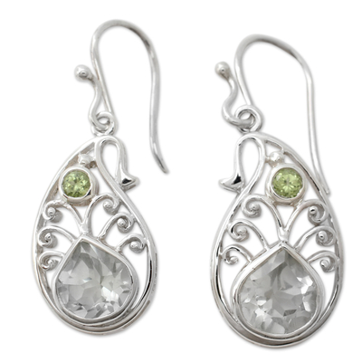 Sterling Silver Paisley Earrings with Prasiolite and Peridot
