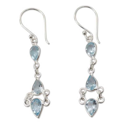 Indian Fair Trade Sterling Silver Blue Topaz Earrings