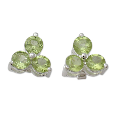 Artisan Crafted Triple Peridot Stud Earrings from India