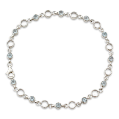Link Style Anklet with Blue Topaz and Sterling SIlver