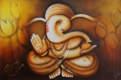 Original Hindu Ganesha Painting in Warm Color Palette
