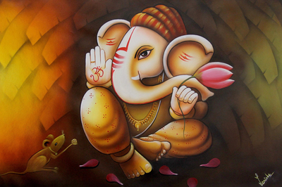 Acrylic and Oil Original Painting of Hindu Deity Ganesha
