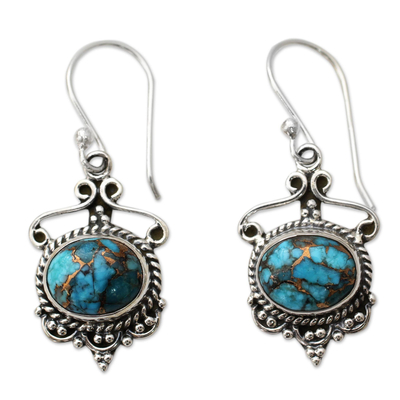 Blue Composite Turquoise and Sterling Silver Dangle Earrings