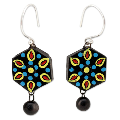 Handmade Black and Multicolor Ceramic Dangle Earrings