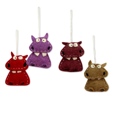 Assorted Color Wool Felt Cat Ornaments (Set of 4)