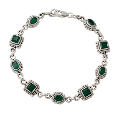 Link Bracelet in Sterling Silver with Enhanced Green Onyx