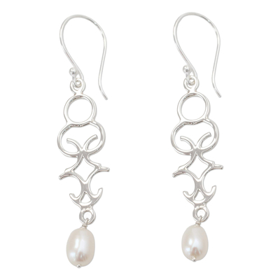 Polished Sterling Silver Dangle Earring with Cultured Pearls