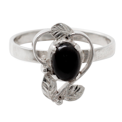 Ornate Handcrafted Silver and Onyx Cocktail Ring