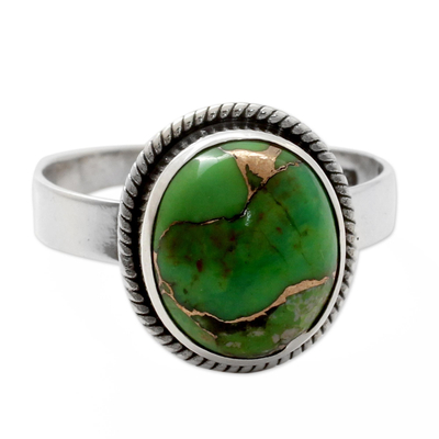 Silver Silver Ring with Green Composite Turquoise