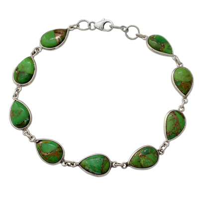 Artisan Crafted Composite Green Turquoise Tennis Style Sterling Silver Bracelet