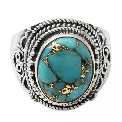 Sterling Silver Fair Trade Ring with Composite Turquoise