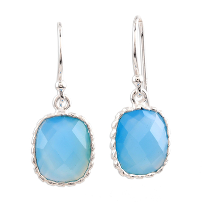 Hand Crafted Blue Chalcedony Silver Dangle Earring