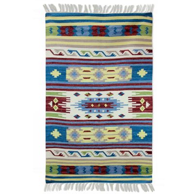 Colorful Hand Woven Wool Indian Dhurrie Rug (4x6)