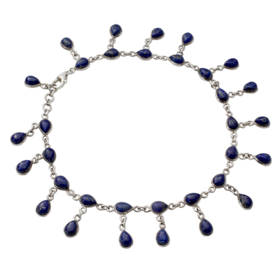 Lapis Lazuli and 925 Silver Anklet from Indian Artisan