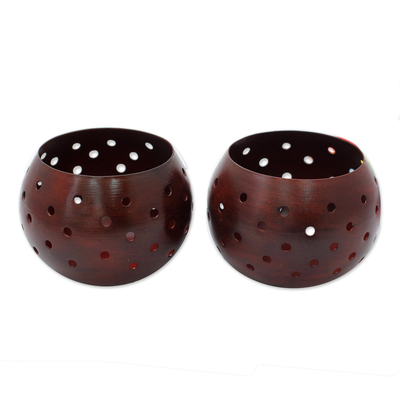 Rust Patina Tealight Candle Holders from India (Pair)