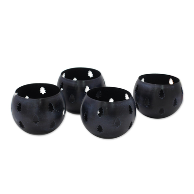Steel Tealight Candle Holders in Midnight Blue (Set of 4)
