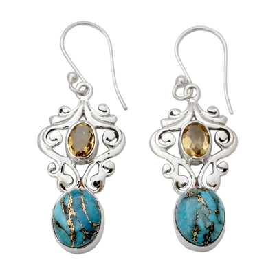 Artisan Crafted Earrings with Citrine and Turquoise