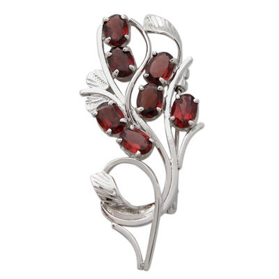 Sterling Silver Brooch Pin with Garnets Handcrafted in India