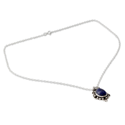 Silver Pendant Necklace with Lapis Lazuli Cabochon