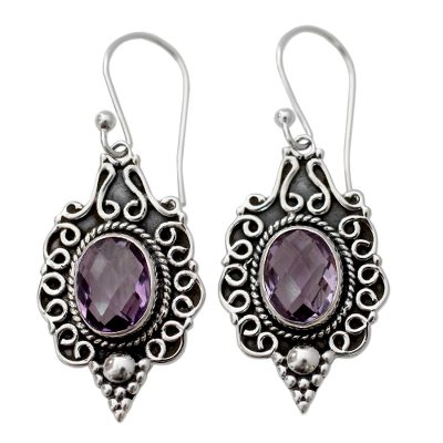 Four Carat Amethyst Dangle Earrings in Sterling Silver