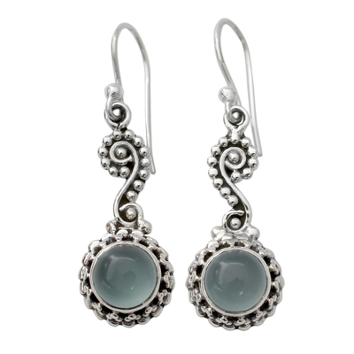 Blue Chalcedony Cabochon and Sterling Silver Dangle Earrings
