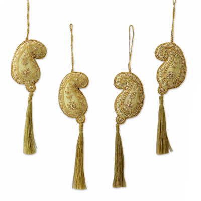 Hand Beaded Gold Paisley Christmas Ornaments (Set of 4)