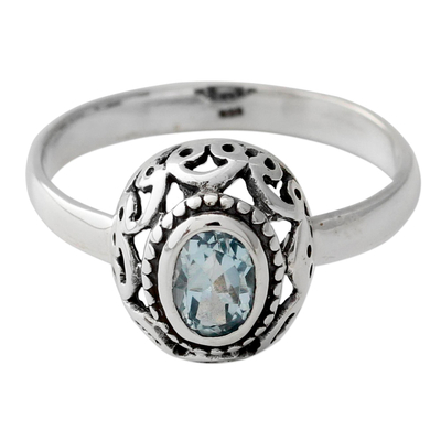One Carat Blue Topaz and Sterling Silver Ring